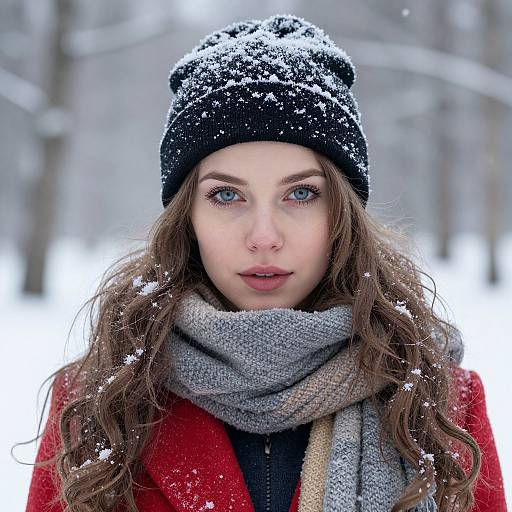 Winter Portrait of Serene Young Woman