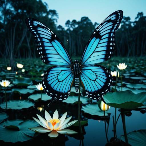 Surreal Mecha Butterfly in Luminescent Lotus Pond Surreal Mecha Butterfly in Luminescent Lotus Pond