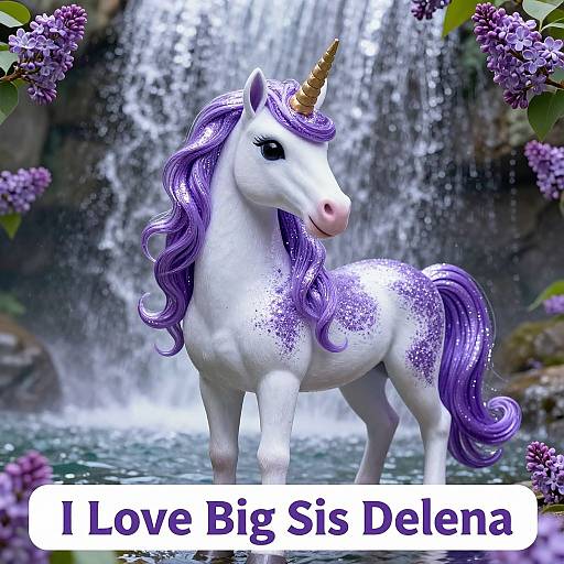 Photorealistic Unicorn with Purple Lilacs