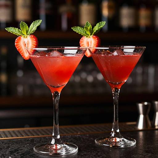 Vibrant Red Martini Cocktails with Garnishes