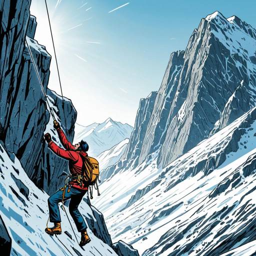 Comic Style Mountain Climber on Icy Cliff