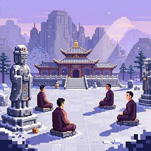 Pixel Art Icy Mountain Monastery Retreat