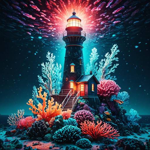 Surreal Underwater Coral Lighthouse