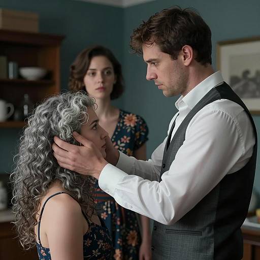 Intense Encounter in Dimly Lit Room