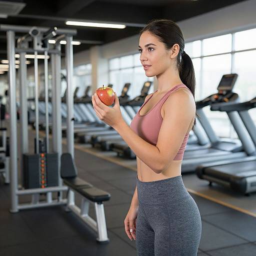 Woman Holding Apple in Gym