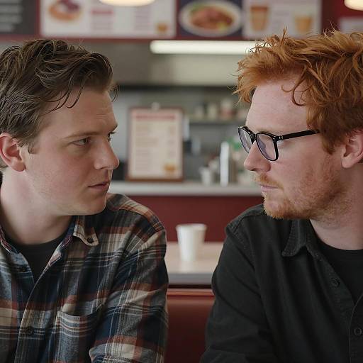 Two Men in Diner Having Serious Conversation