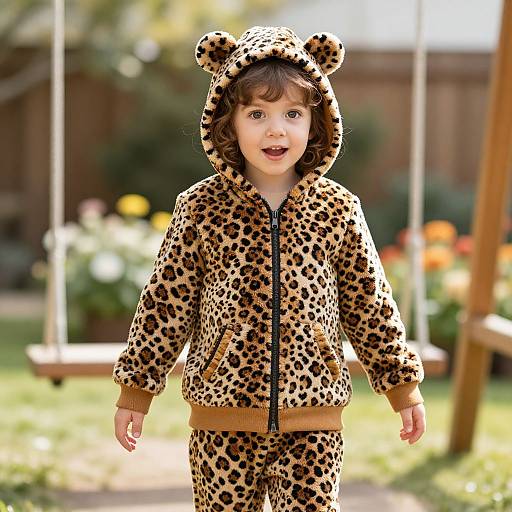 Joyful Child in Leopard Print Outfit