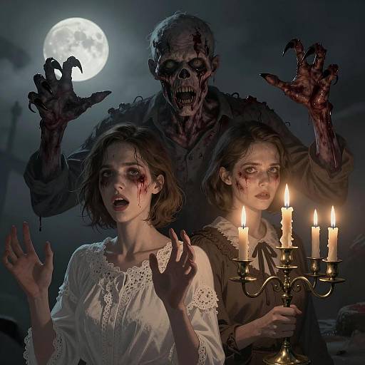 Two Women Confronting a Menacing Zombie