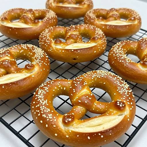 Golden Sesame Pretzel Rolls Close-up