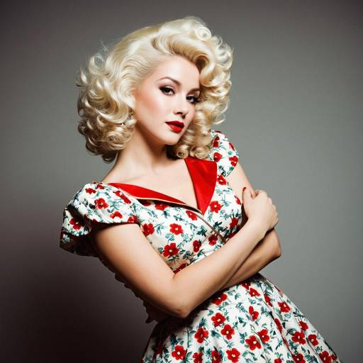 Vintage Floral Dress with Platinum Blonde Curls