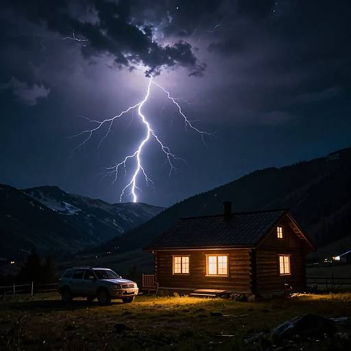 Lightning Over Cozy Alpine Cabin