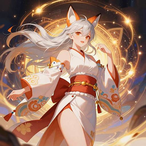 Silver-Haired Fox Woman Anime