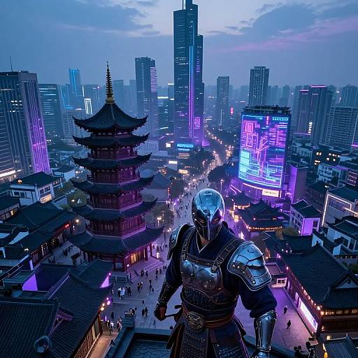 Futuristic Twilight Chinese Cityscape
