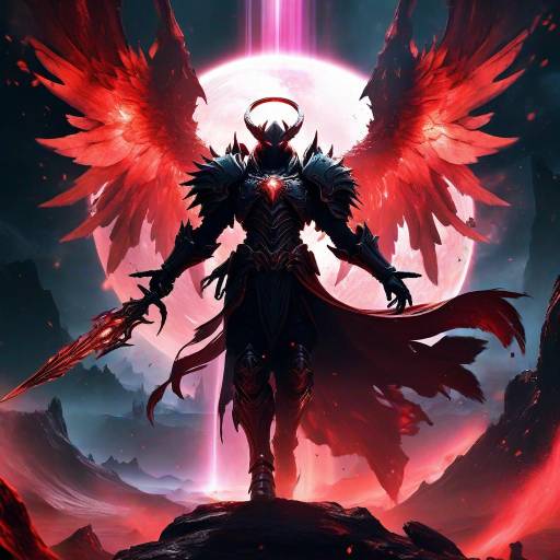 Dark Warrior with Fiery Wings and Spear
