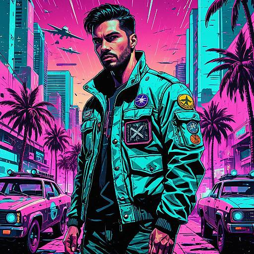 Retro-Futuristic Cyberpunk Male in Neon City