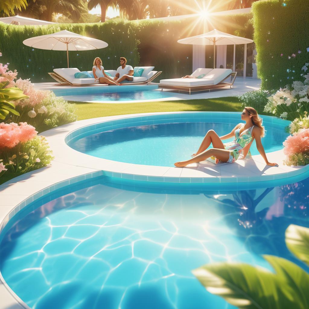 Elegant Couple Relaxing by Sparkling Pool