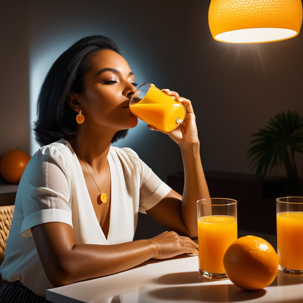 Artistic Portrait of Woman with Juice