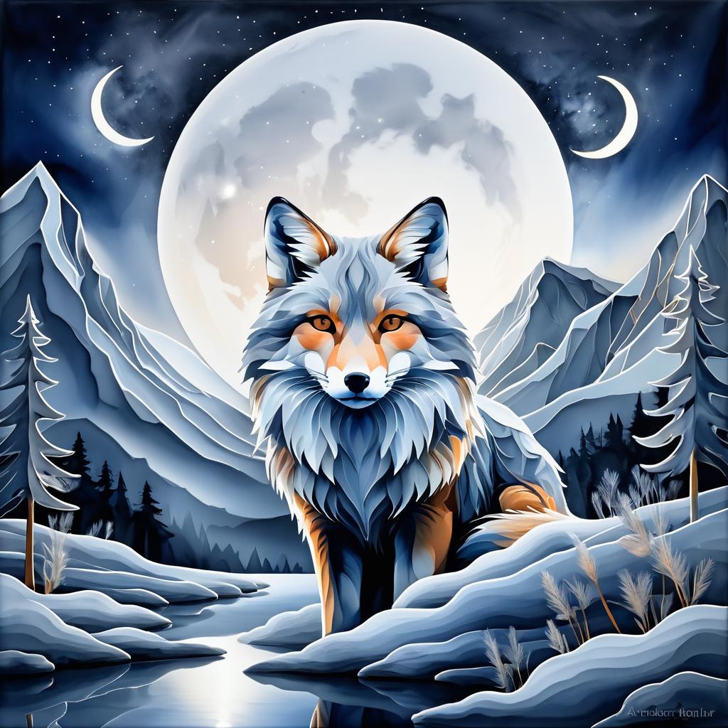 Surreal Fox Portrait with Mystical Landscape