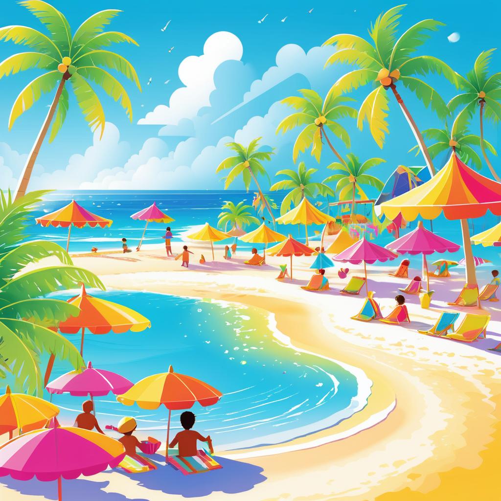 Vibrant Beach Scene with Joyful Activities