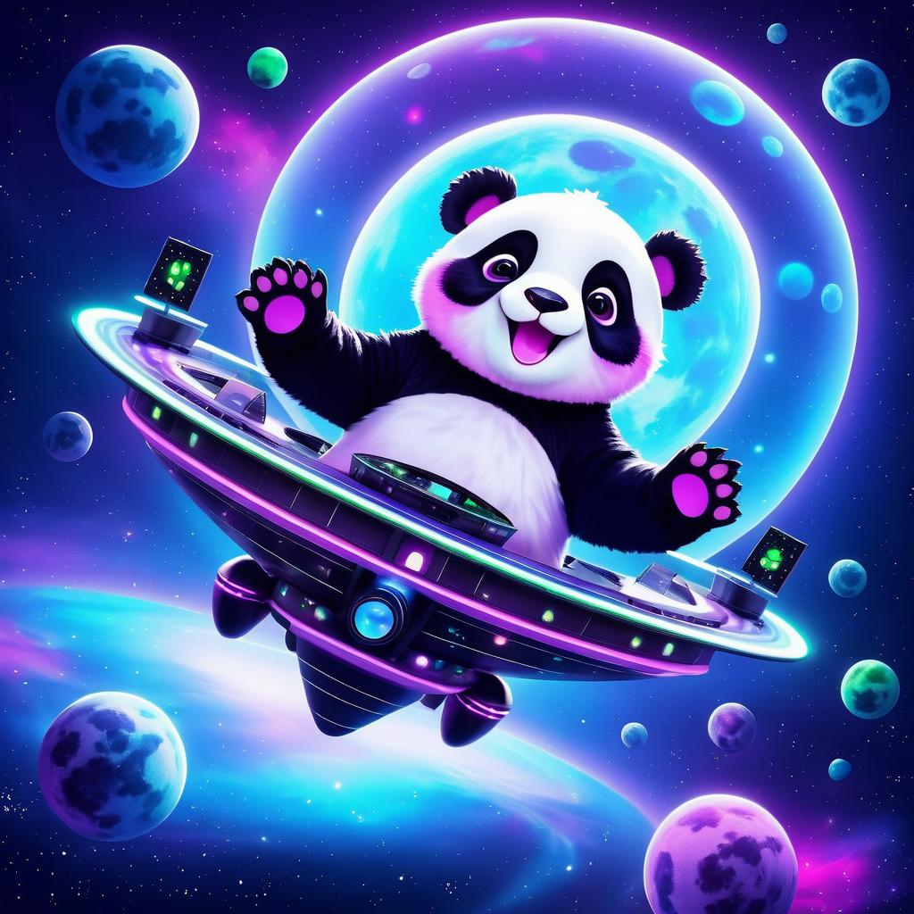 Excited Alien Panda in Zero Gravity