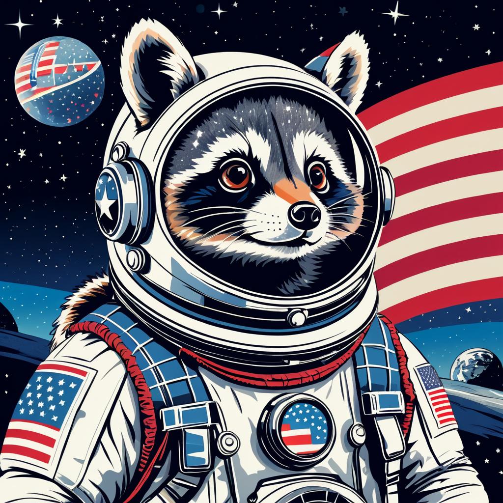 Retro Astronaut Raccoon in Space