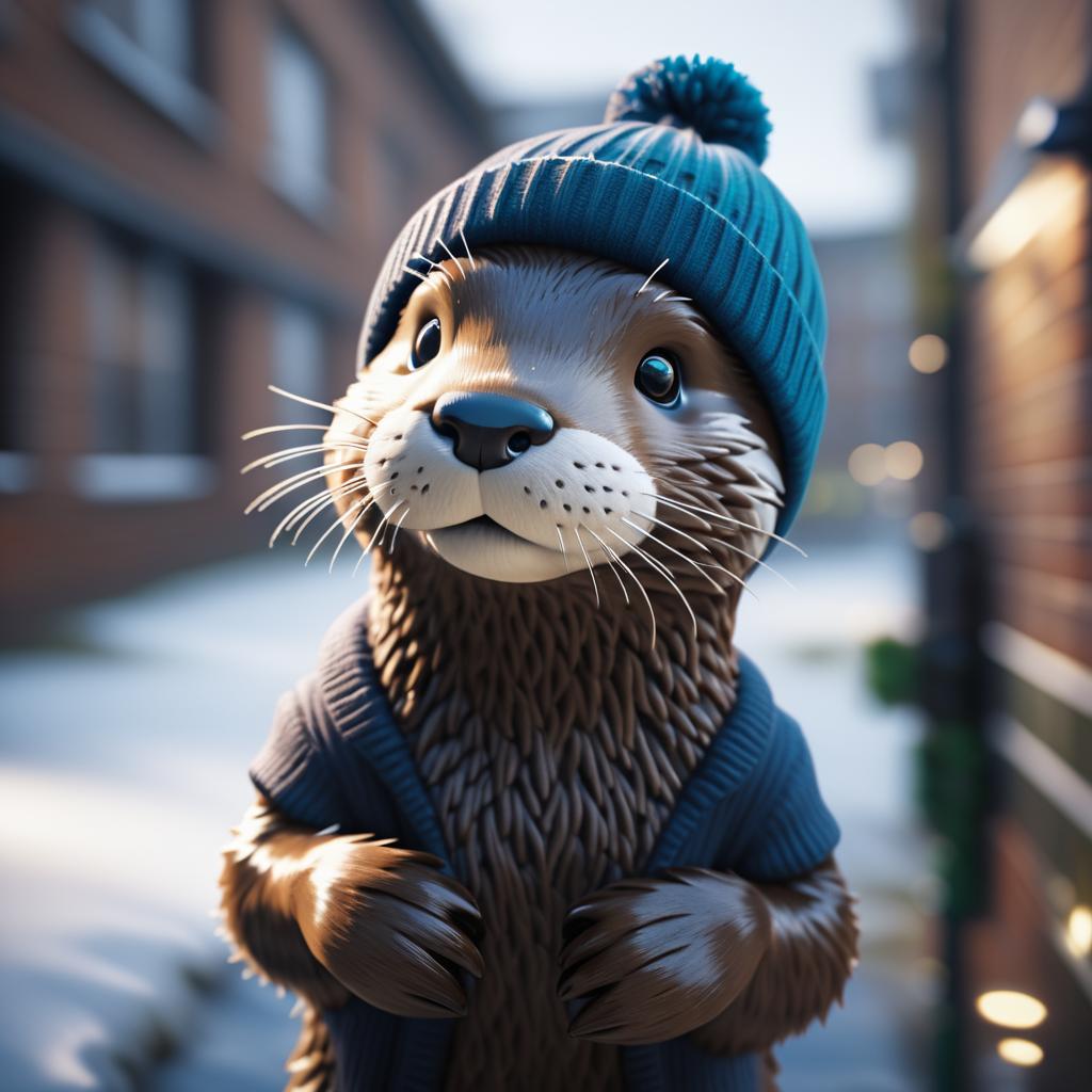 Playful Otter in Urban Beanie Shot