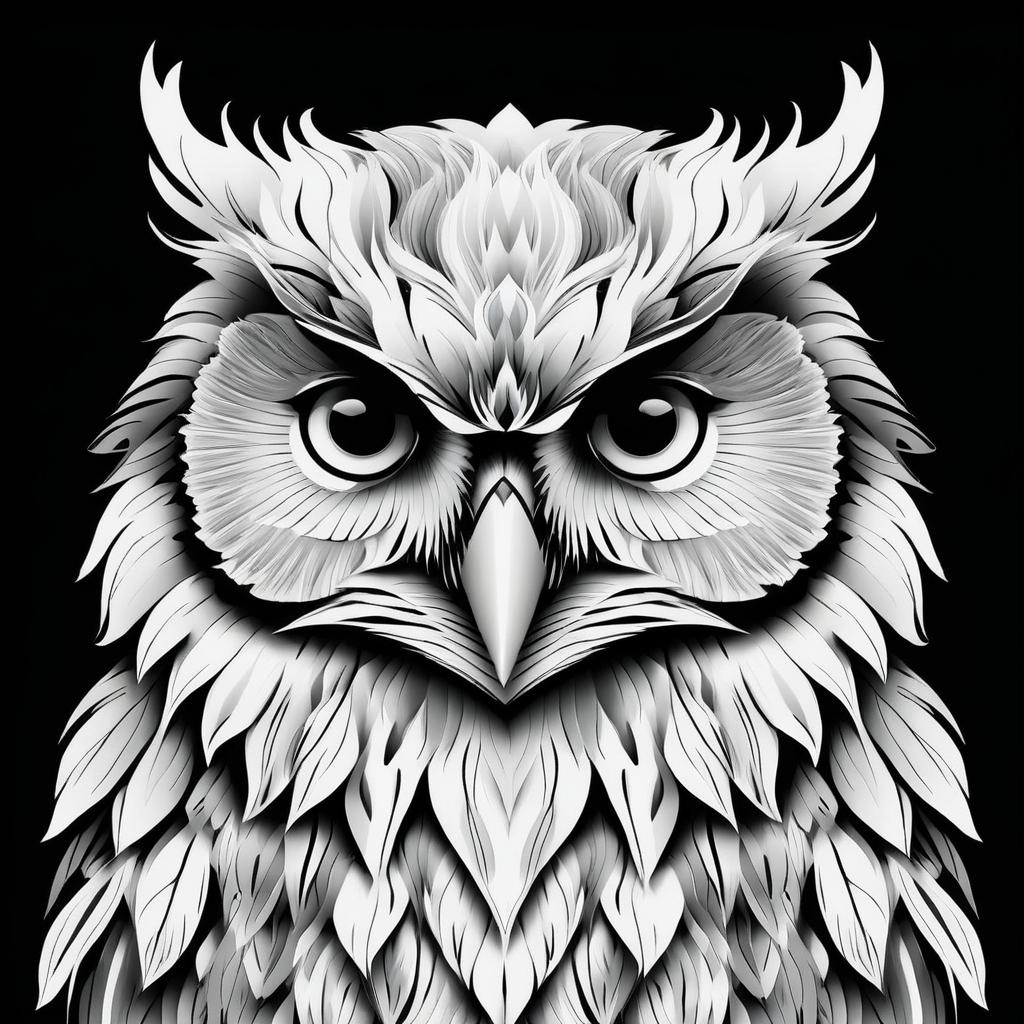 Wise Old Owl: Black and White Line Art