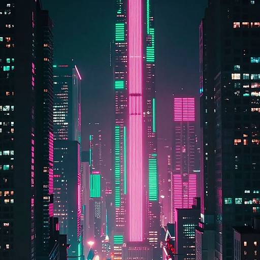 Neon Skyscrapers in Cyberpunk City