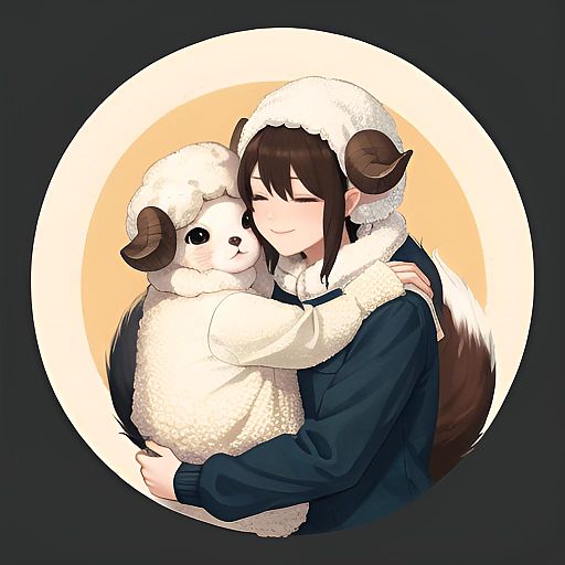 Cute cartoon sheep hugging