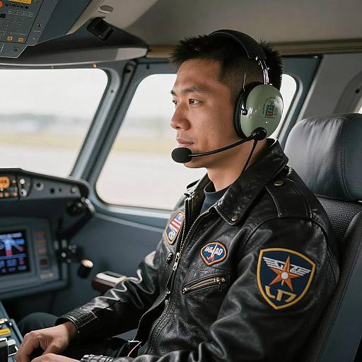 Focused Male Pilot in Cockpit Portrait