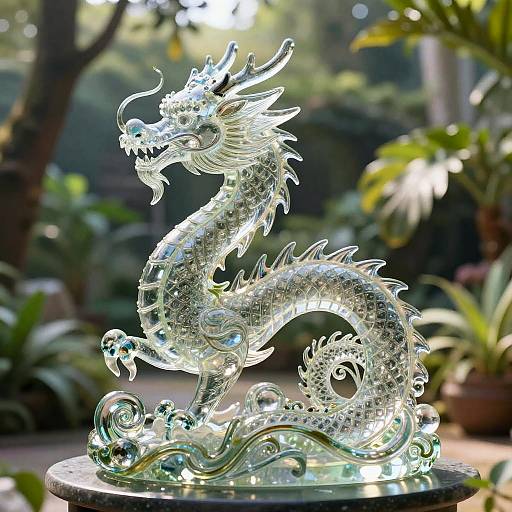 Transparent Glass Dragon Sculpture