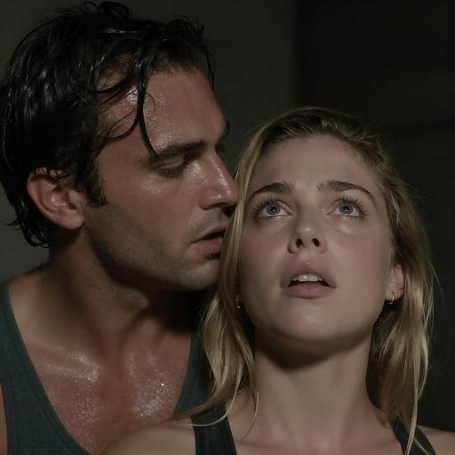 Intense Close-Up of Sweaty Man and Woman