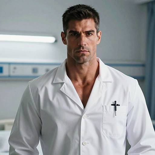 Handsome Muscular Patient in Hospital Room