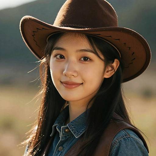 Young Woman in Cowboy Hat with Kind Smile