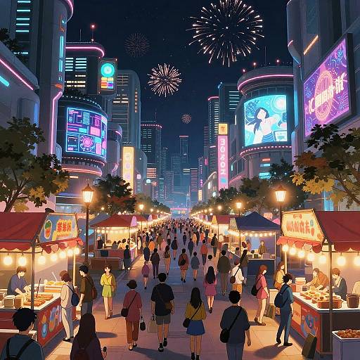 Futuristic Anime City Festival Scene