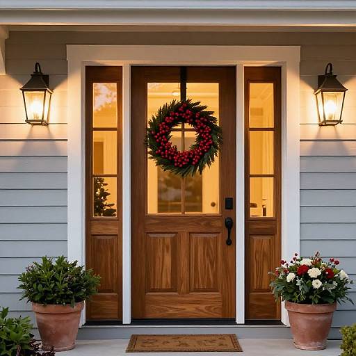 Cozy Wooden Front Door with Wreath