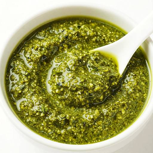 Close-up of Fresh Green Pesto Sauce