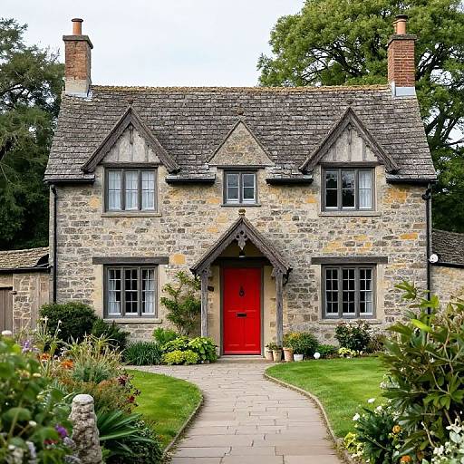 Stately Stone Cottage with Red Door