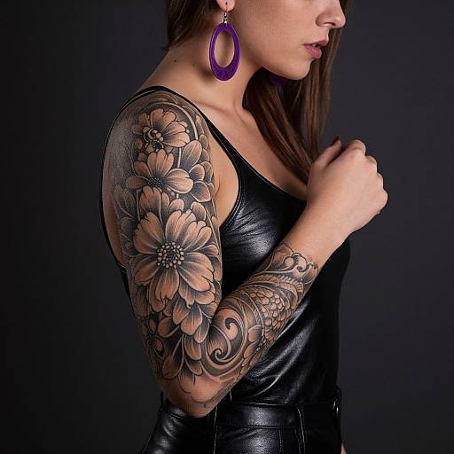 Close-Up Tattooed Woman in Leather