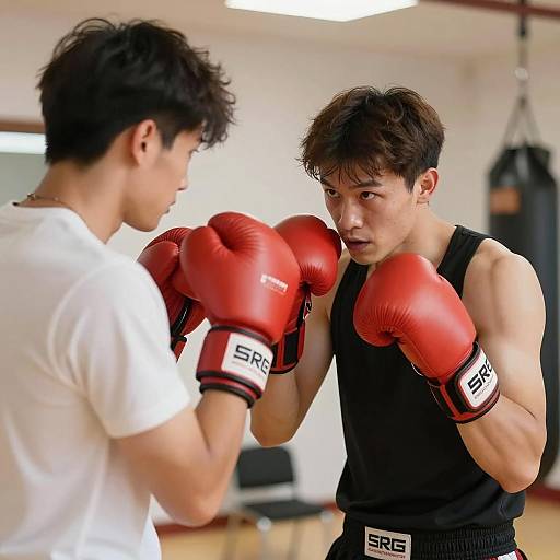 Two Men Sparring in Boxing Gloves