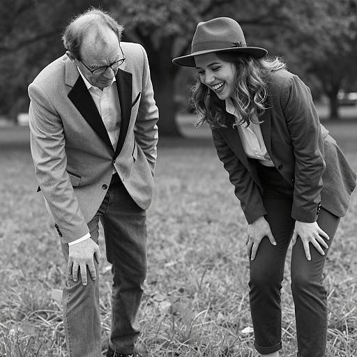 Black and White Portrait of Two People in Park