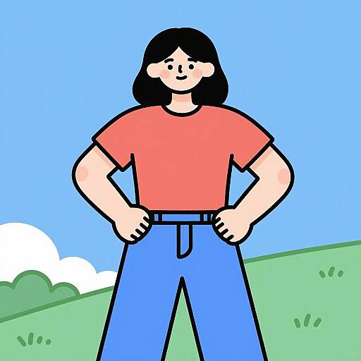 Confident Woman in Naive Art Style