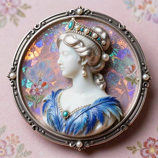 Ornate Vintage Silver Brooch Portrait
