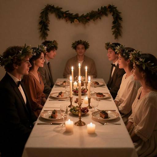 Candlelit Dinner with Wreath Adorned Guests