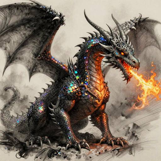 Iridescent Fantasy Dragon Breathing Fire