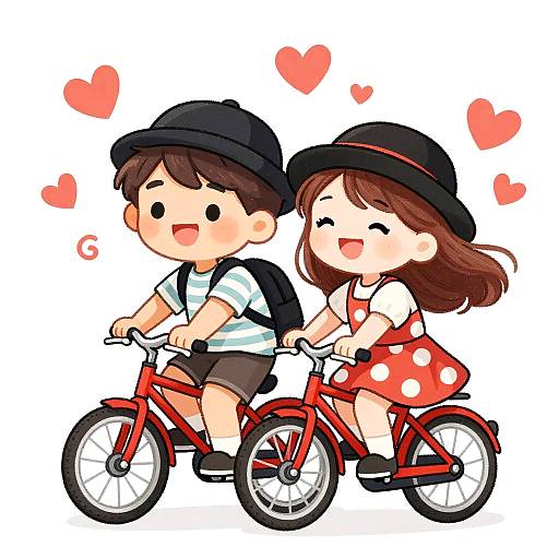 Whimsical Cartoon Kids on Bicycle