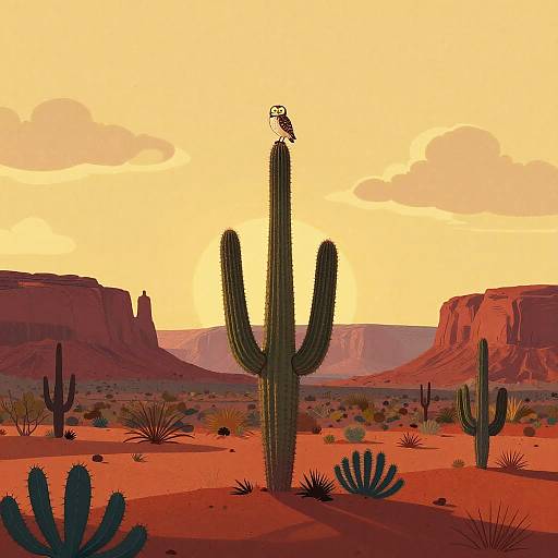 Impressionist Desert Owl Scene