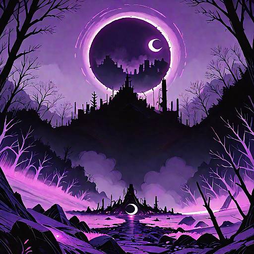 Eclipsed Citadel Over Corrupted Purple Wasteland
