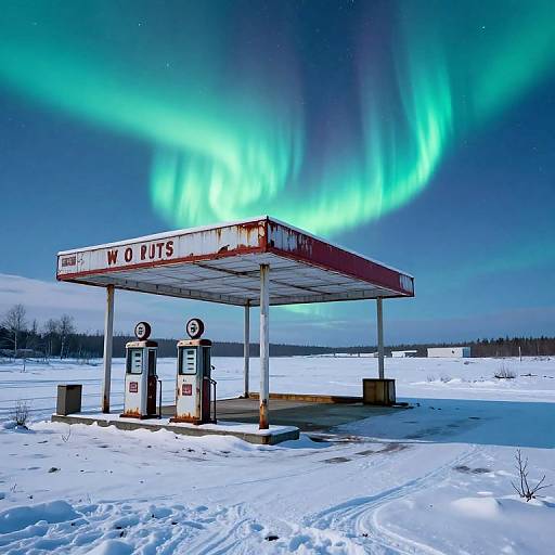 Ethereal Twilight Snowy Abandoned Gas Station