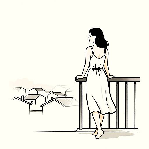 Minimalist Line Art Woman on Balcony